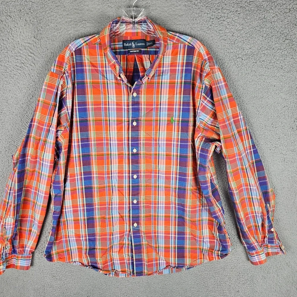Ralph Lauren Plaid Shirt Mens 2XL Pony Logo‎ Custom Fit LS Button Down Colorful